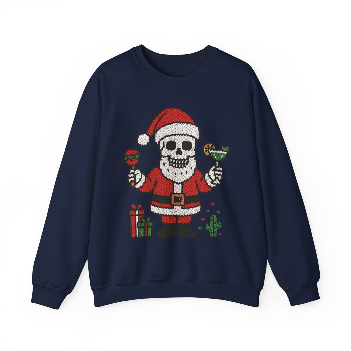 Funny Santa Skull Christmas Men's Sweatshirt, Holiday Margarita Pullover