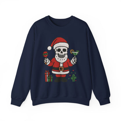 Funny Santa Skull Christmas Men's Sweatshirt, Holiday Margarita Pullover