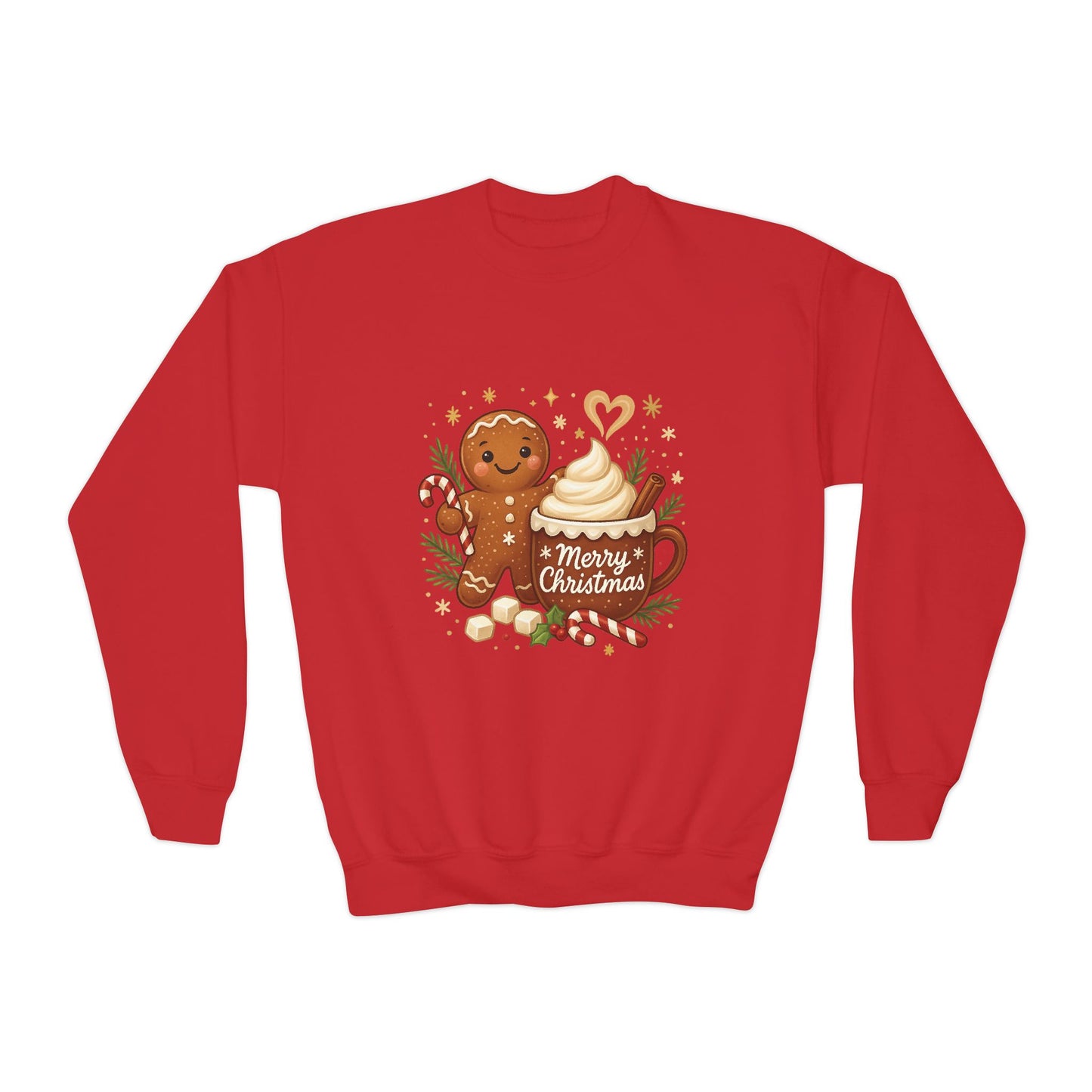 Gingerbread - Hot Cocoa Christmas Sweatshirt for Girls, Cozy Holiday Jumper, Youth Crewneck Sweatshirt