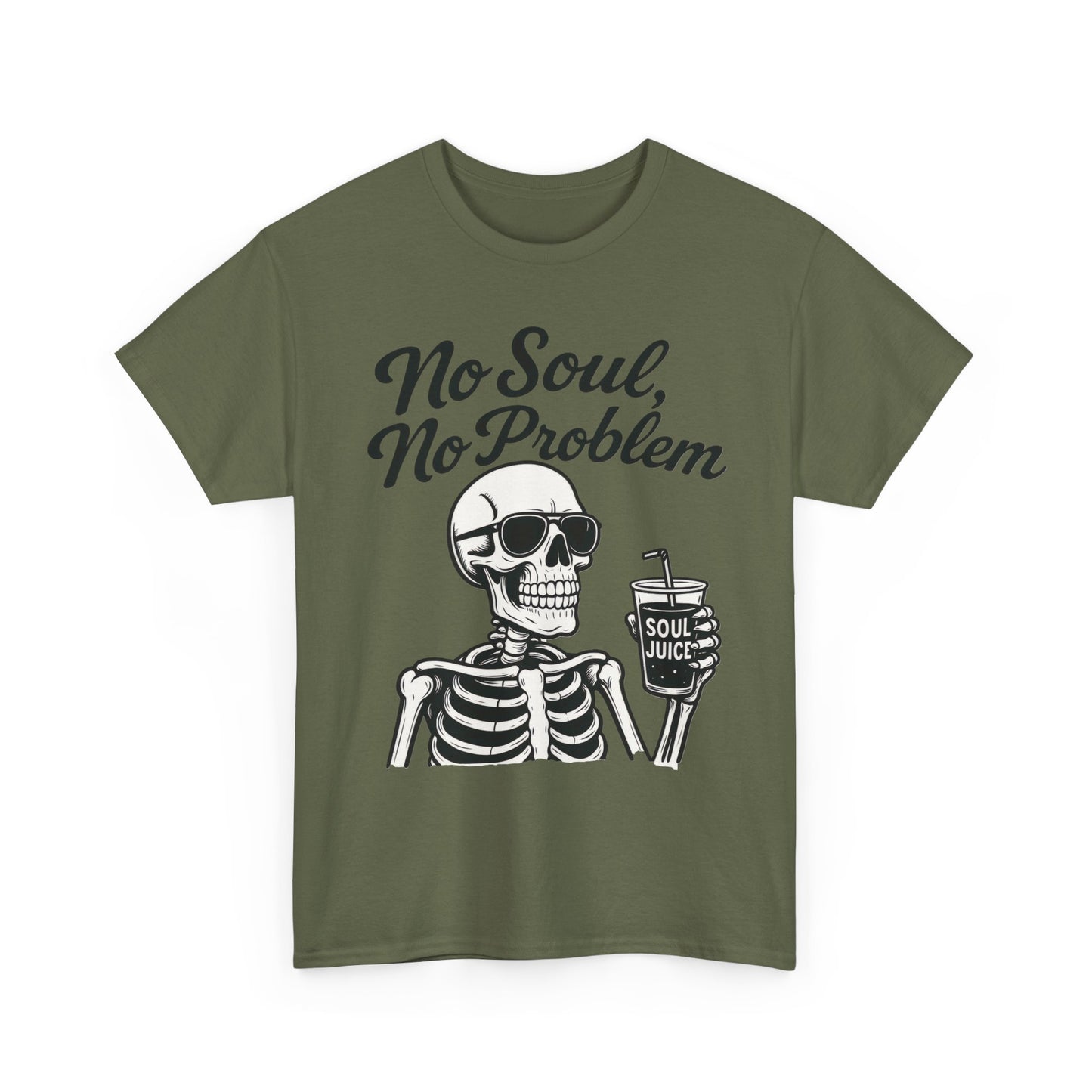 No Soul No Problem Skeleton T-Shirt for Men, Funny Gothic Skull Tee, Cool Spooky Halloween Shirt, Dark Humor Skeleton Graphic Top