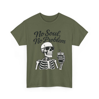 No Soul No Problem Skeleton T-Shirt for Men, Funny Gothic Skull Tee, Cool Spooky Halloween Shirt, Dark Humor Skeleton Graphic Top