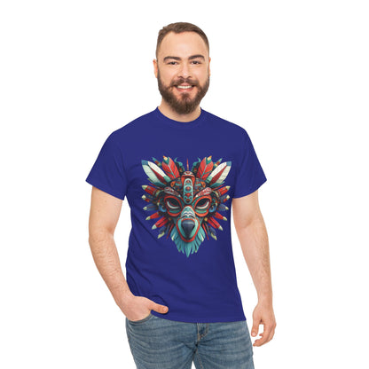 Tribal Wolf Mask T-Shirt, Colorful Native Spirit Animal Tee, Unisex Heavy Cotton Graphic Shirt, Boho Ethnic Festival Top,Gift for Art Lovers
