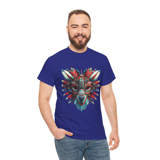 Tribal Wolf Mask T-Shirt, Colorful Native Spirit Animal Tee, Unisex Heavy Cotton Graphic Shirt, Boho Ethnic Festival Top,Gift for Art Lovers