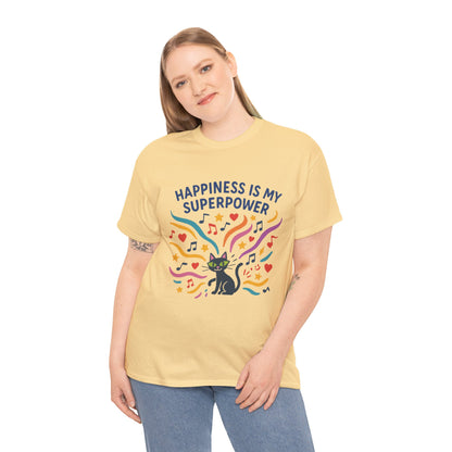 Happiness is My Superpower Tee - Fun Womens Cotton T-Shirt, Gift for Cat Lovers, Cute Pet Apparel, Everyday Wear, Positive Vibes