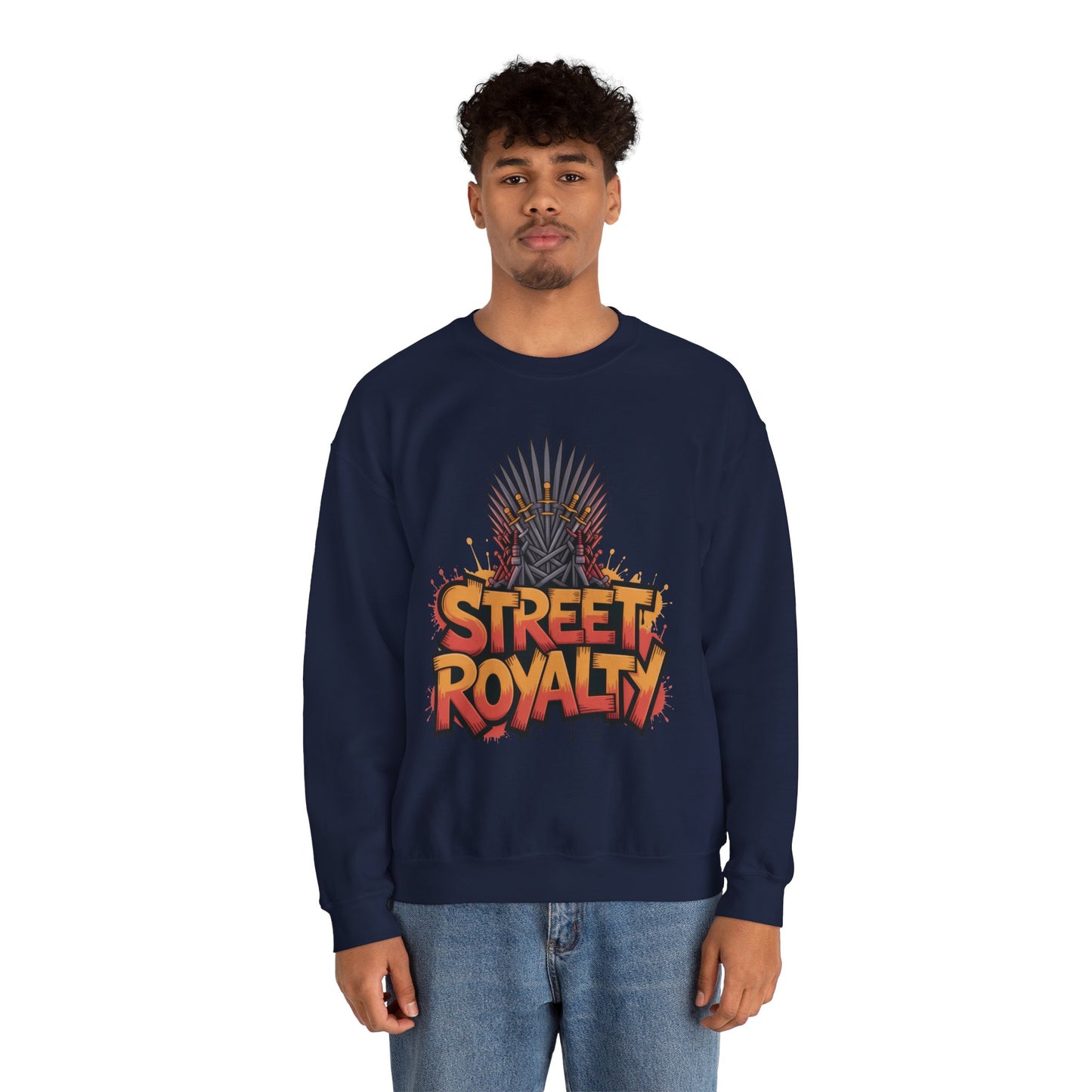 Street Royalty Men's Crewneck Sweatshirt, Graffiti Crown Graphic Pullover, Urban Streetwear Top for Men