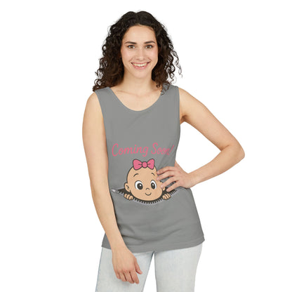 Coming Soon Maternity Tank Top, Cute Baby Girl Pregnancy Announcement Shirt, Expecting Mom Gift, Gender Reveal Tee, Baby Shower Gift