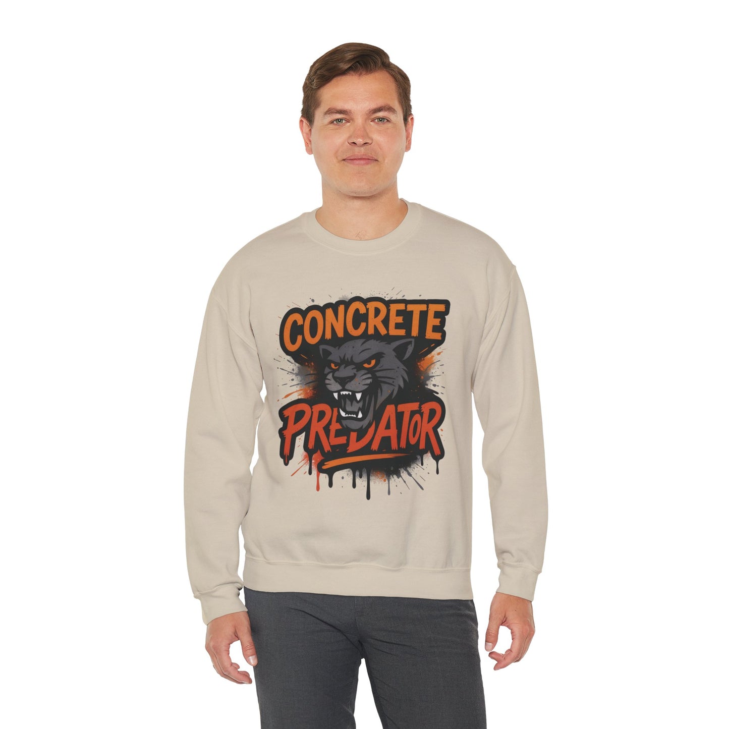 Men's Heavy Blend™ Crewneck Sweatshirt, Concrete Predator Mens Panther Crewneck Sweatshirt