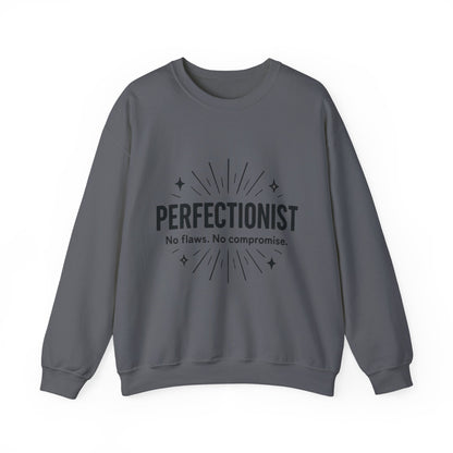 Men's Perfectionist Sweatshirt, Bold No Flaws No Compromise Design, Clean Look Funny Gift for Him, Minimal Black Graphic Pullover