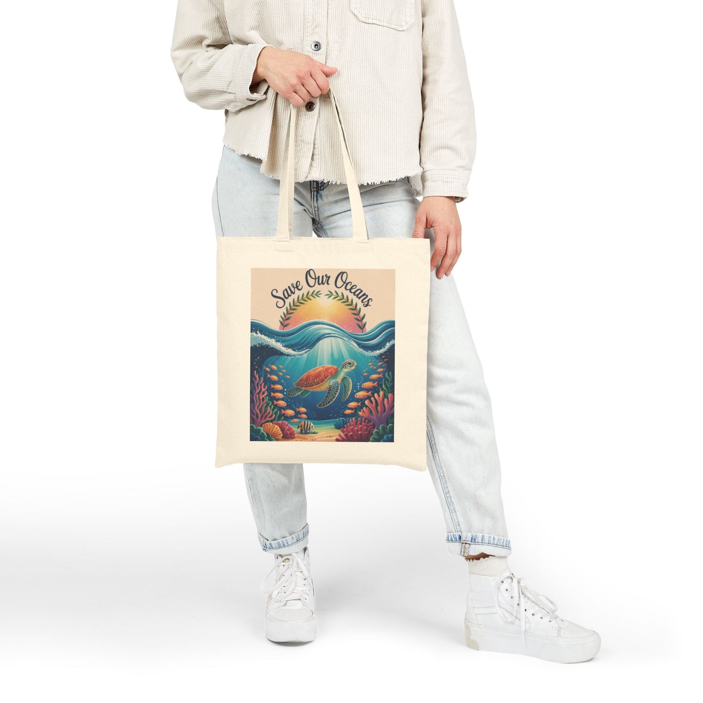 Eco-Friendly Ocean Conservation Tote Bag, Reusable Grocery Bag, Beach Bag, Gift for Ocean Lovers, Summer Accessories
