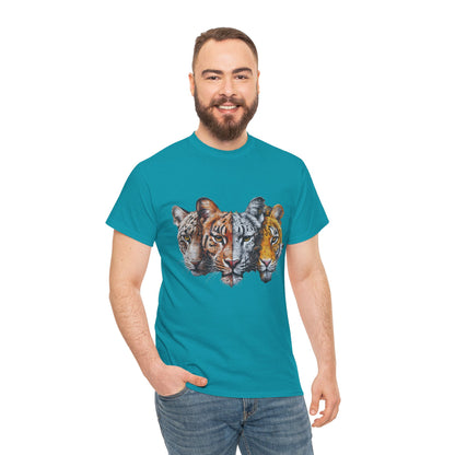 Wildlife Fusion Unisex Heavy Cotton Tee - Nature Lover's Apparel, Tiger Graphic Shirt, Animal Enthusiast Gift, Eco-Friendly Fashion