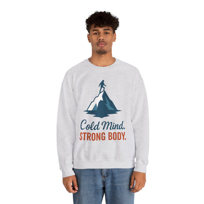 Men's Heavy Blend™ Crewneck Sweatshirt, Cold Mind Strong Body Sweatshirt, Nordic Mountain Minimalist Pullover