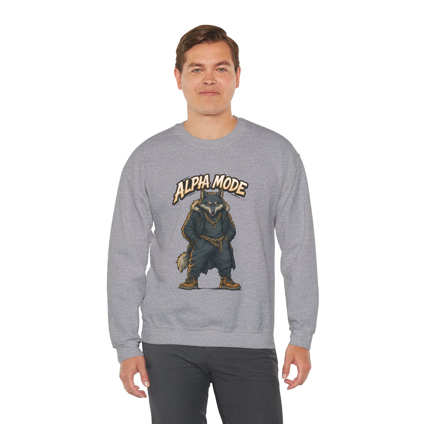 Alpha Mode Wolf Crewneck Sweatshirt, Mens Streetwear Pullover, Hip Hop Savage Wolf Sweater, Alpha Male Graphic Crewneck, Urban Wolf Gift