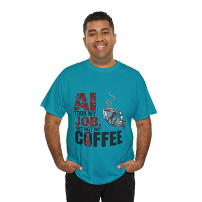 Men's AI Coffee T-Shirt, Funny Robot Humor Graphic Tee, Geek Job Joke Shirt for Him, Men's Heavy Cotton Tee, Sarcastic Work Shirt