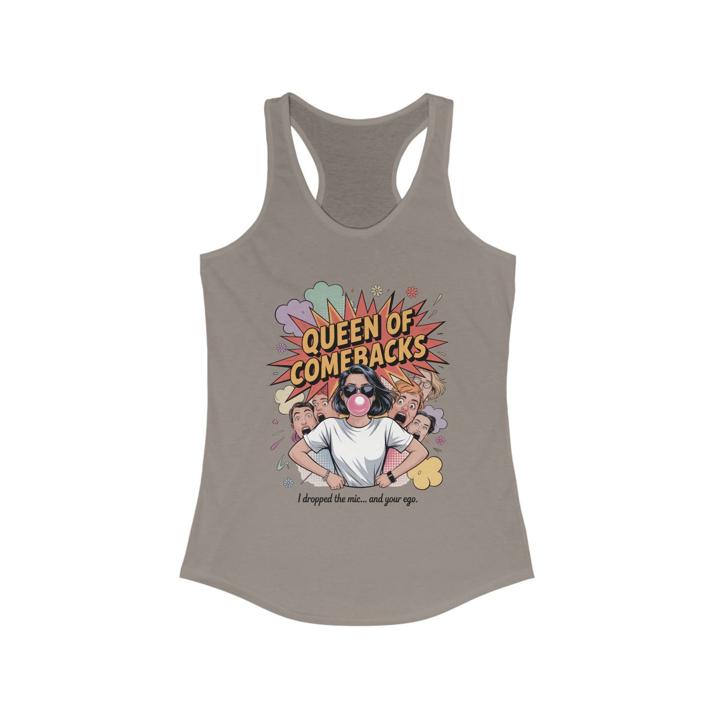 Queen of Comebacks Racerback Tank, Funny Graphic Tee, Gift for Women, Casual Summer Top, Trendy Workout Shirt
