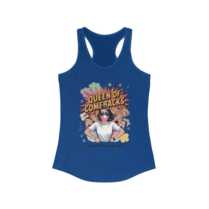 Queen of Comebacks Racerback Tank, Funny Graphic Tee, Gift for Women, Casual Summer Top, Trendy Workout Shirt