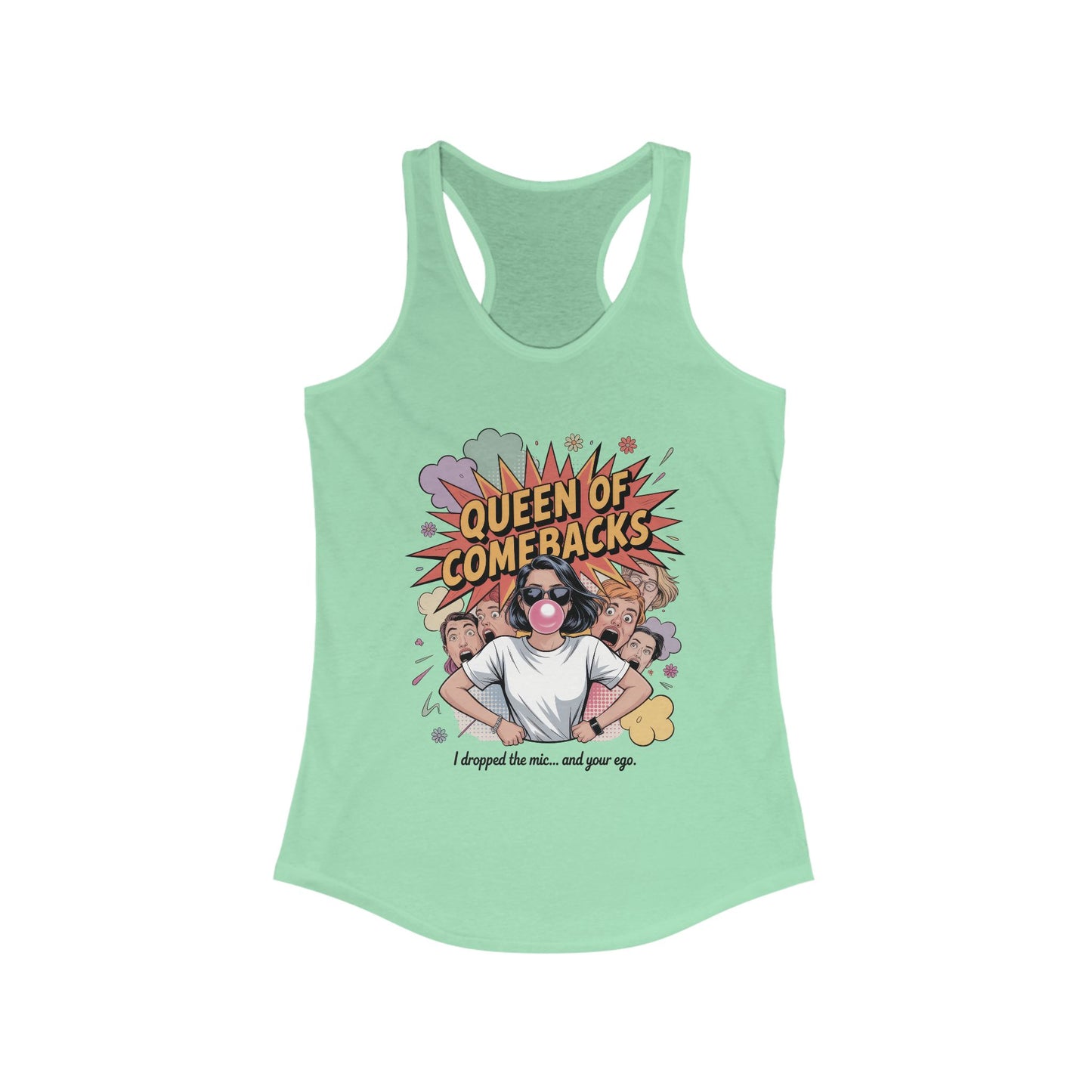 Queen of Comebacks Racerback Tank, Funny Graphic Tee, Gift for Women, Casual Summer Top, Trendy Workout Shirt