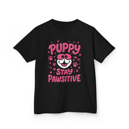 Puppy Stay Pawsitive Youth T-Shirt - Cute Positive Dog Shirt for Teens - Fun Puppy Paw Graphic Kids Tee, Kids Gift, Pet Lover Shirt