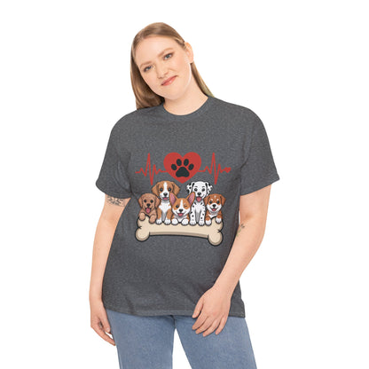 Cute Puppy Heartbeat Women's T-Shirt, Dog Lover Gift, Paw Print Heart Graphic Tee