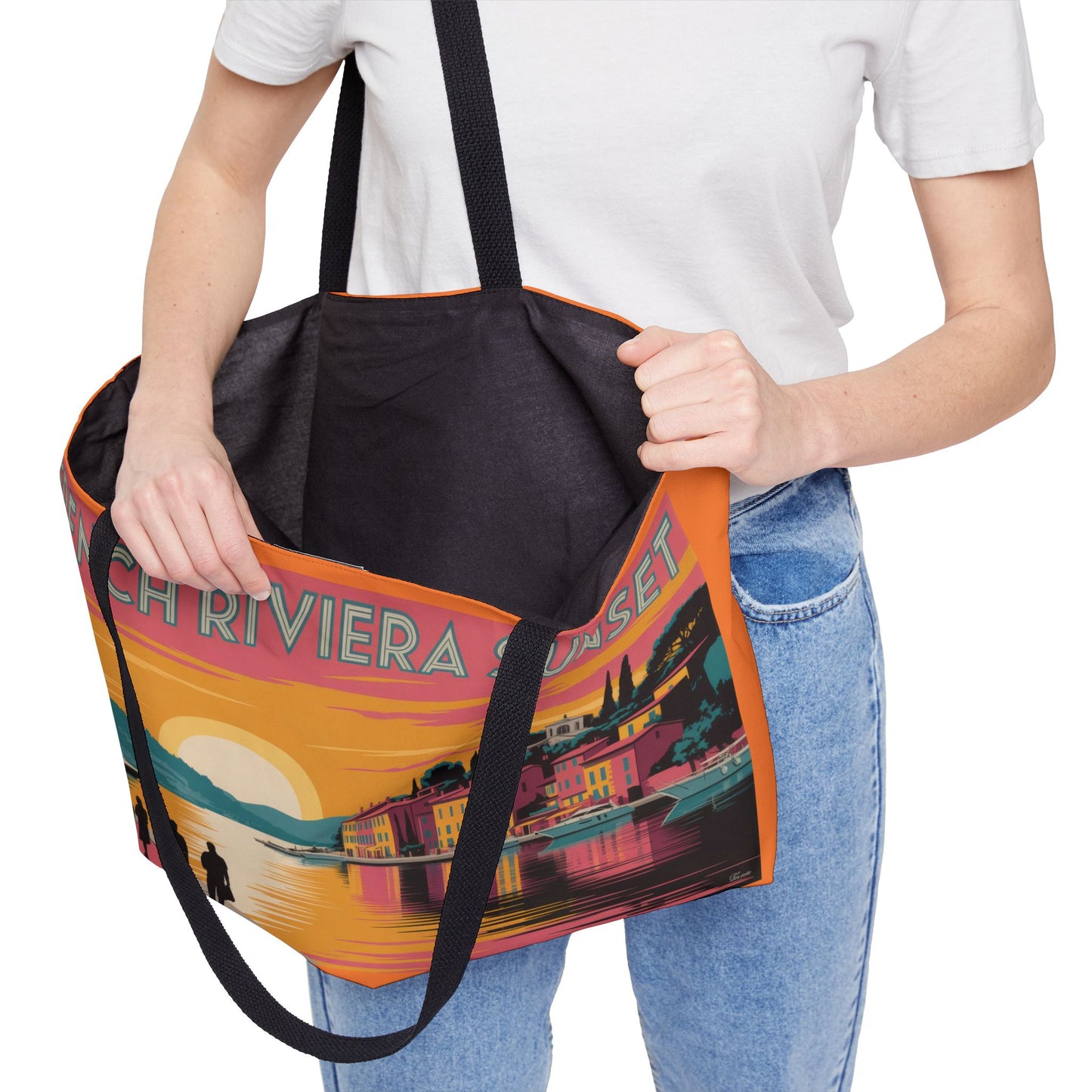 Vintage Coastal Weekender Tote Bag, Beach Bag, Travel Tote, Summer Vacation, Sunset Design, Gift for Her