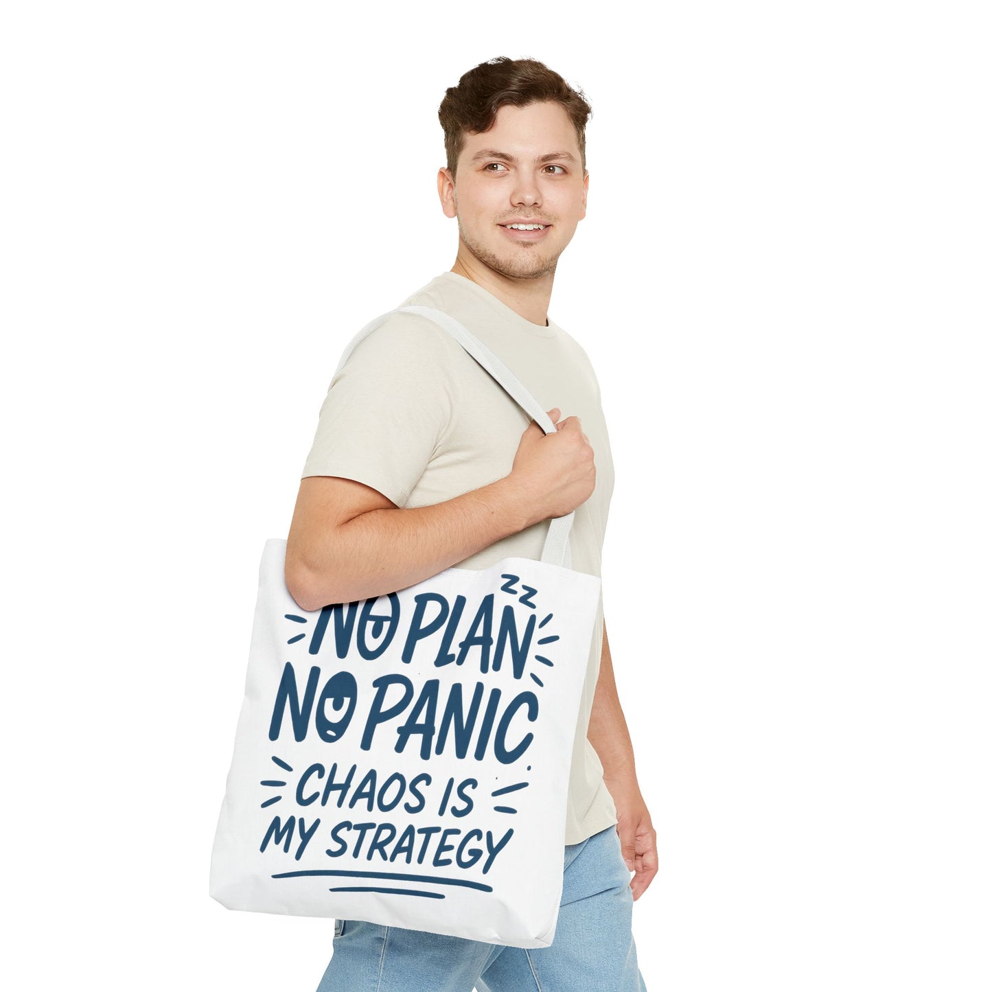 Funny Quote Tote Bag, Reusable Grocery Bag, Gift for Students, Beach Tote, Everyday Tote, Chaos Strategy Bag, Unique Shopping Bag