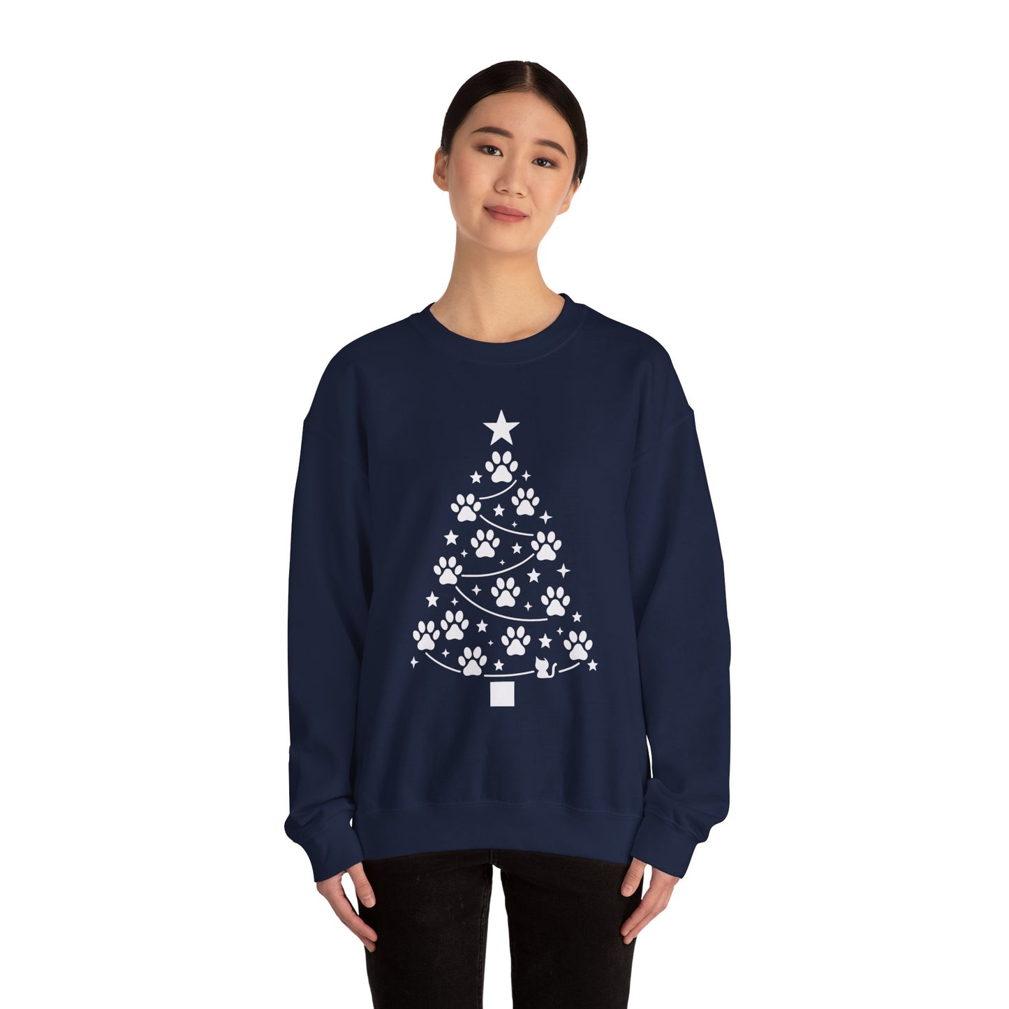 Paw Christmas Tree Women's Sweatshirt, Pet Lover Holiday Sweater