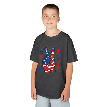 Kids Peace Sign Tee, Patriotic Children's T-Shirt, Americana Style Tee, July 4th Outfit, Independence Day Gift, Star-Spangled Shirt