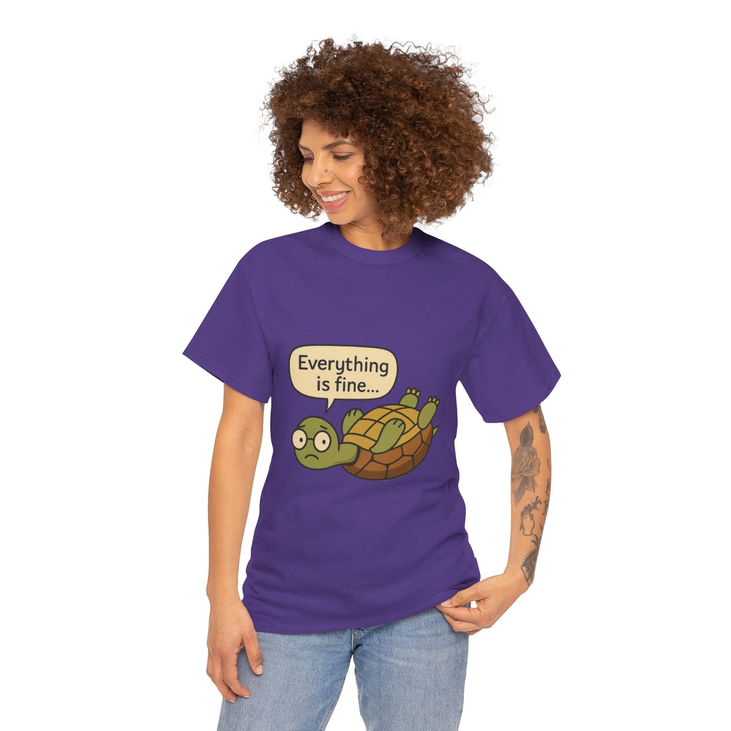 Everything is Fine Turtle Tee, Funny Unisex Cotton Tee, Cute Animal Shirt, Gift for Nature Lovers, Great for Humor, Positive message t-shirt