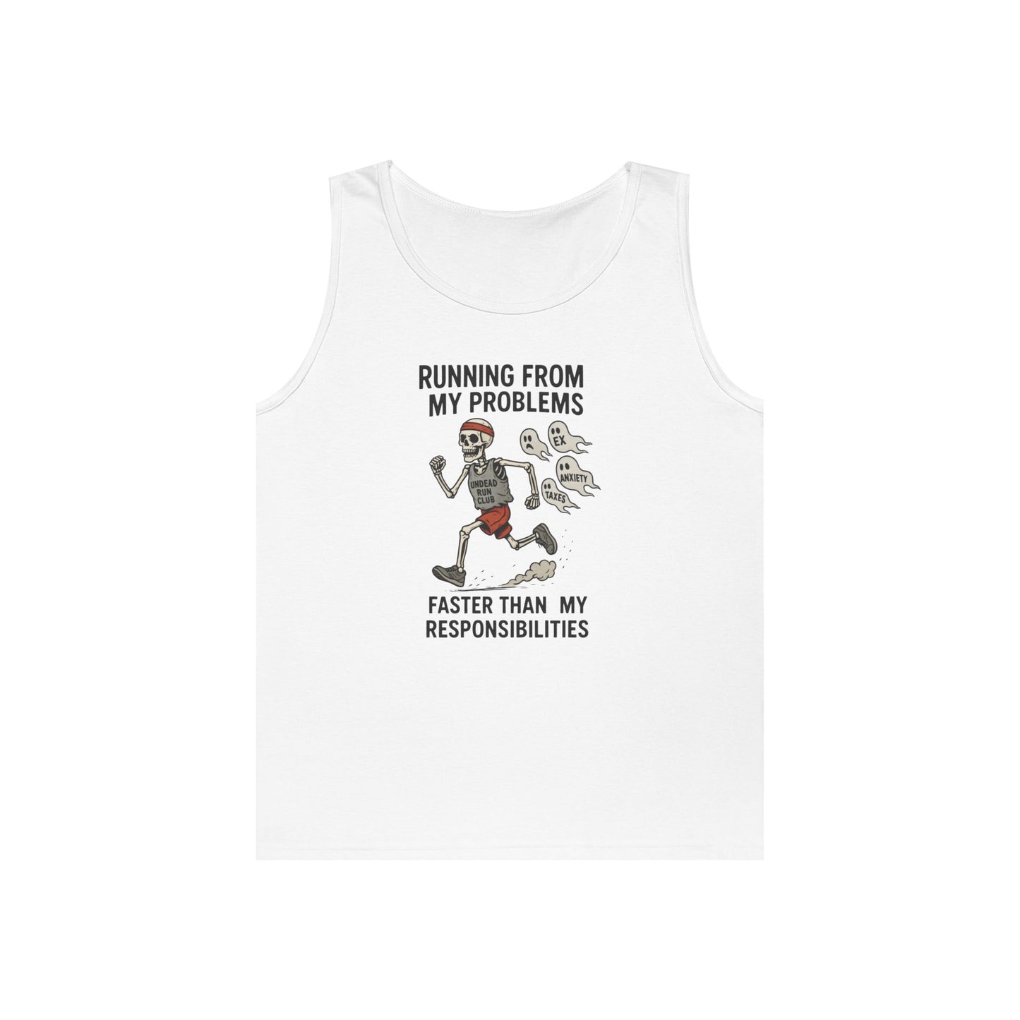 Skeleton Runner Tank for Men, Undead Jogging Club Tee, Halloween T-Shirt, Gift for Runners, Anxiety Humor Gift,  Funny Graphic Tank Top