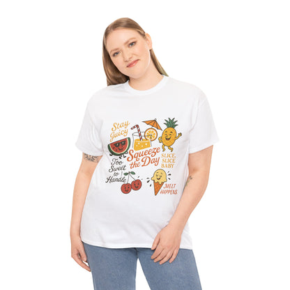 Cute Fruit Pun T-Shirt for Women, Summer Graphic Tee, Kawaii Watermelon Pineapple Ice Cream Design, Squeeze the Day Shirt, Stay Juicy Top