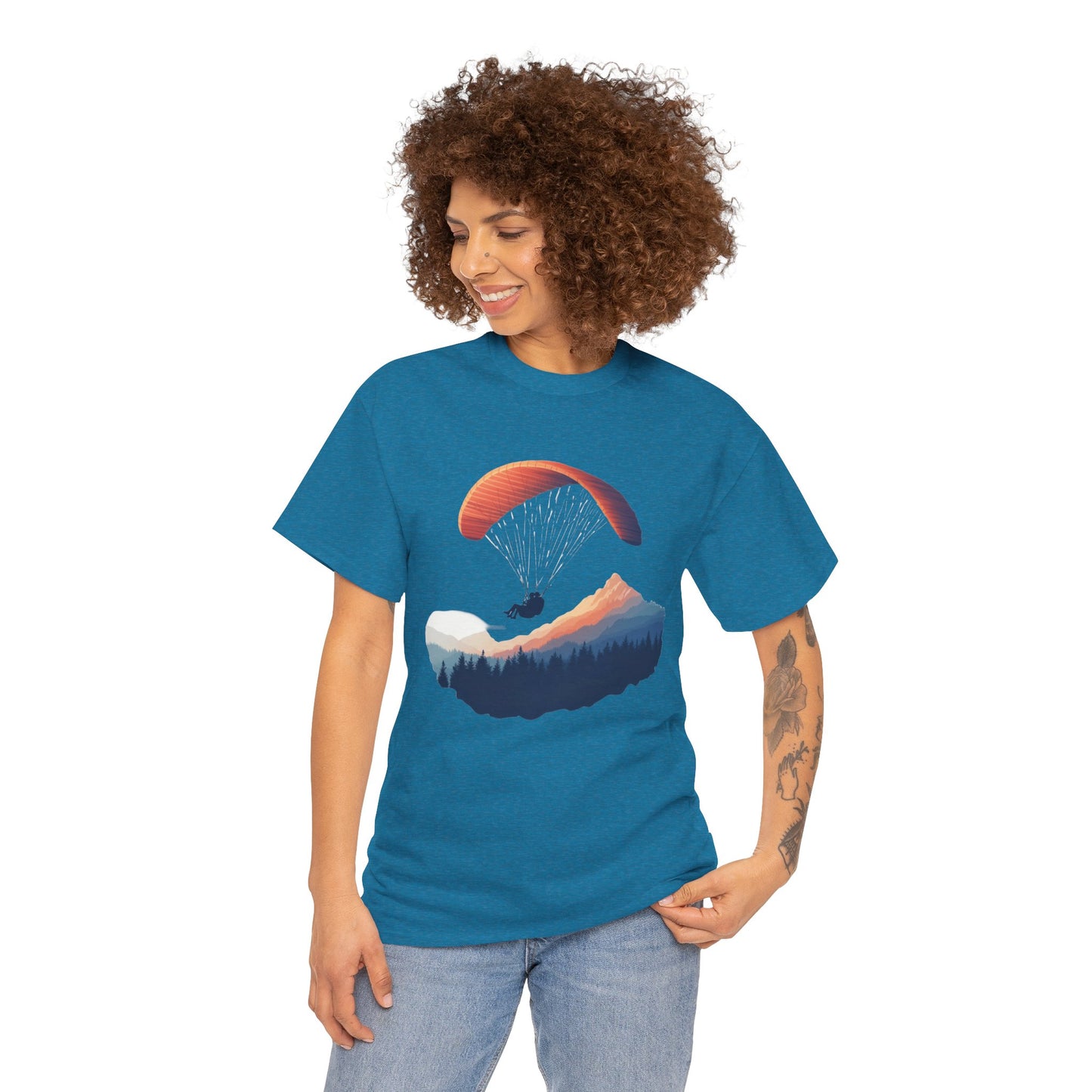 Paragliding Adventure T-Shirt, Mountain Landscape Tee, Nature Travel Lover Shirt, Outdoor Hiking Gift, Unisex Heavy Cotton Tee