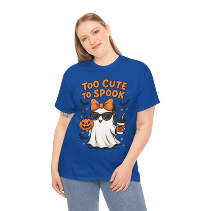 Too Cute To Spook Women's T-Shirt, Cute Ghost Pumpkin Coffee Halloween Graphic Tee