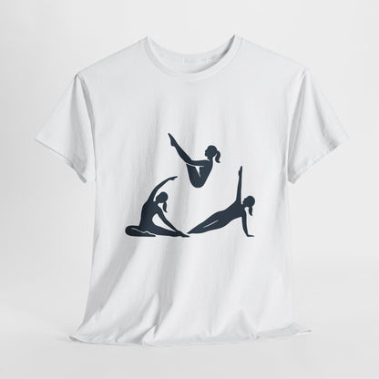 Womens Heavy Cotton Tee, Womens Pilates Graphic T-Shirt, Yoga Fitness Tee, Workout Top with Silhouette Print