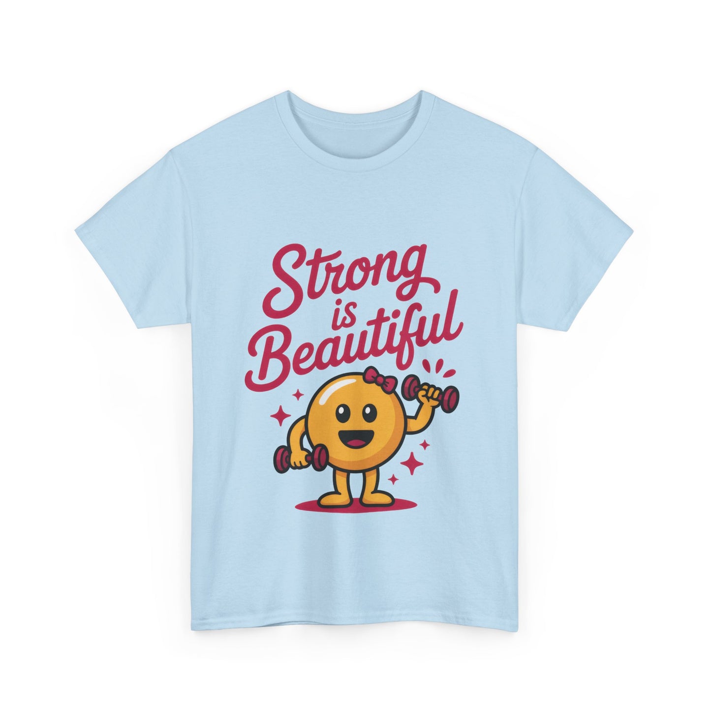 Strong is Beautiful Womens T-Shirt, Cute Fitness Character Graphic Tee, Inspirational Workout Shirt, Gym Motivation Gift for Her