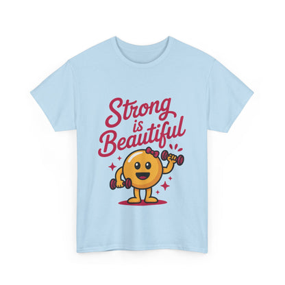 Strong is Beautiful Womens T-Shirt, Cute Fitness Character Graphic Tee, Inspirational Workout Shirt, Gym Motivation Gift for Her