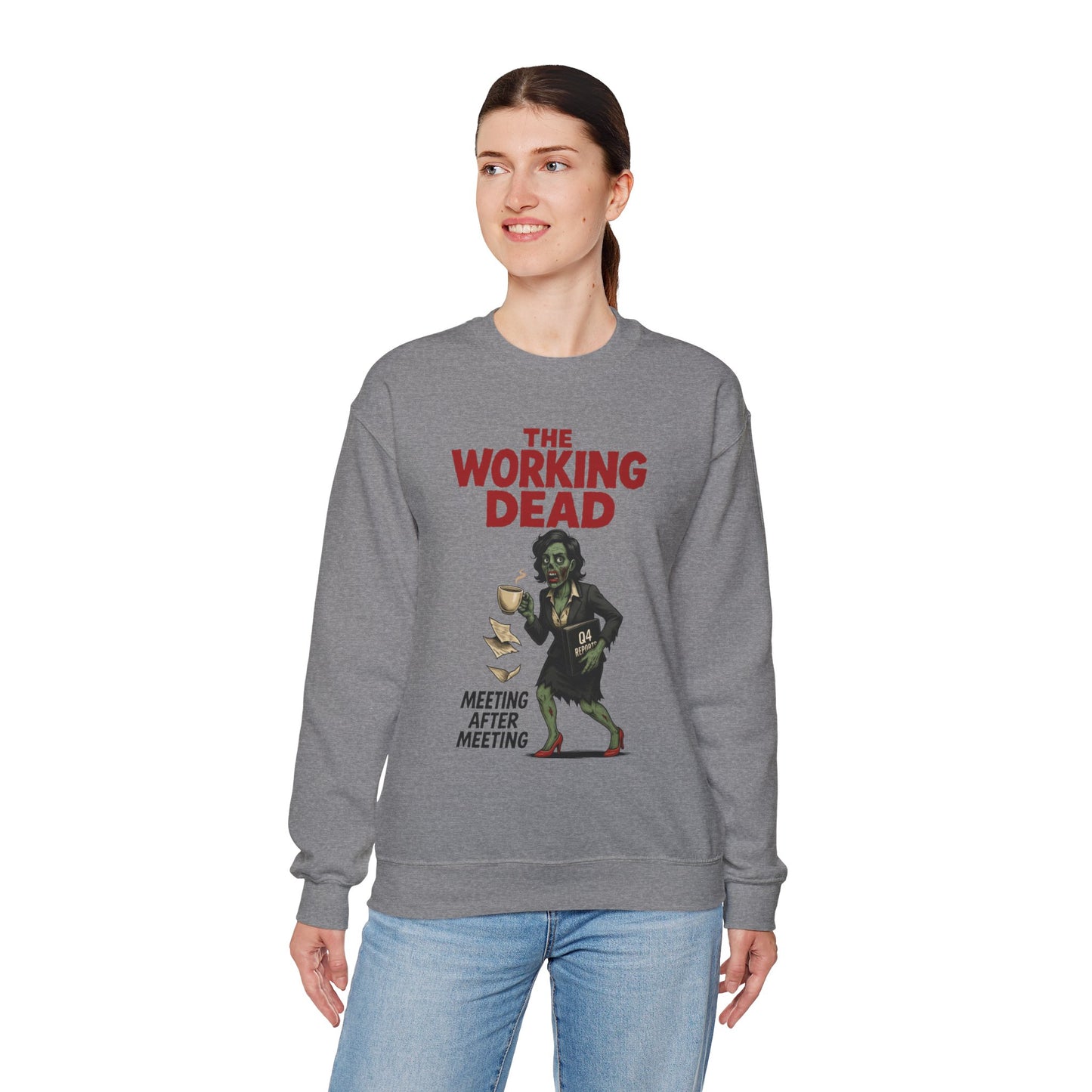 The Working Dead Women's Funny Zombie Sweatshirt, Office Humor Crewneck, Halloween Work Top