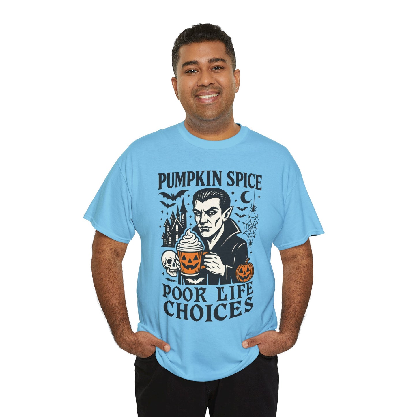 Pumpkin Spice Poor Life Choices Men's T-Shirt, Funny Vampire Coffee Halloween Graphic Tee