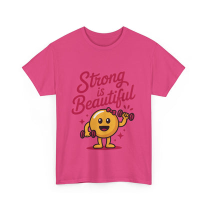 Strong is Beautiful Womens T-Shirt, Cute Fitness Character Graphic Tee, Inspirational Workout Shirt, Gym Motivation Gift for Her
