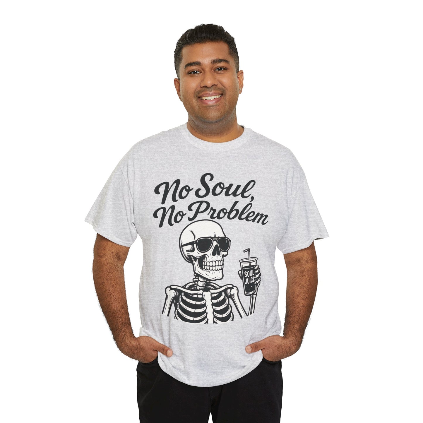No Soul No Problem Skeleton T-Shirt for Men, Funny Gothic Skull Tee, Cool Spooky Halloween Shirt, Dark Humor Skeleton Graphic Top