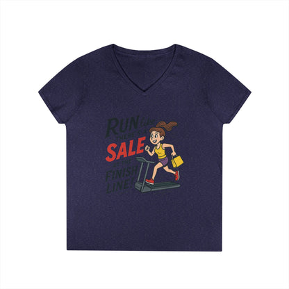 Ladies' V-Neck T-Shirt, Motivational Fitness Tee, Funny Gym Top, Funny Shopping Tee, Treadmill Runner Shirt for Her, For Sale Tee