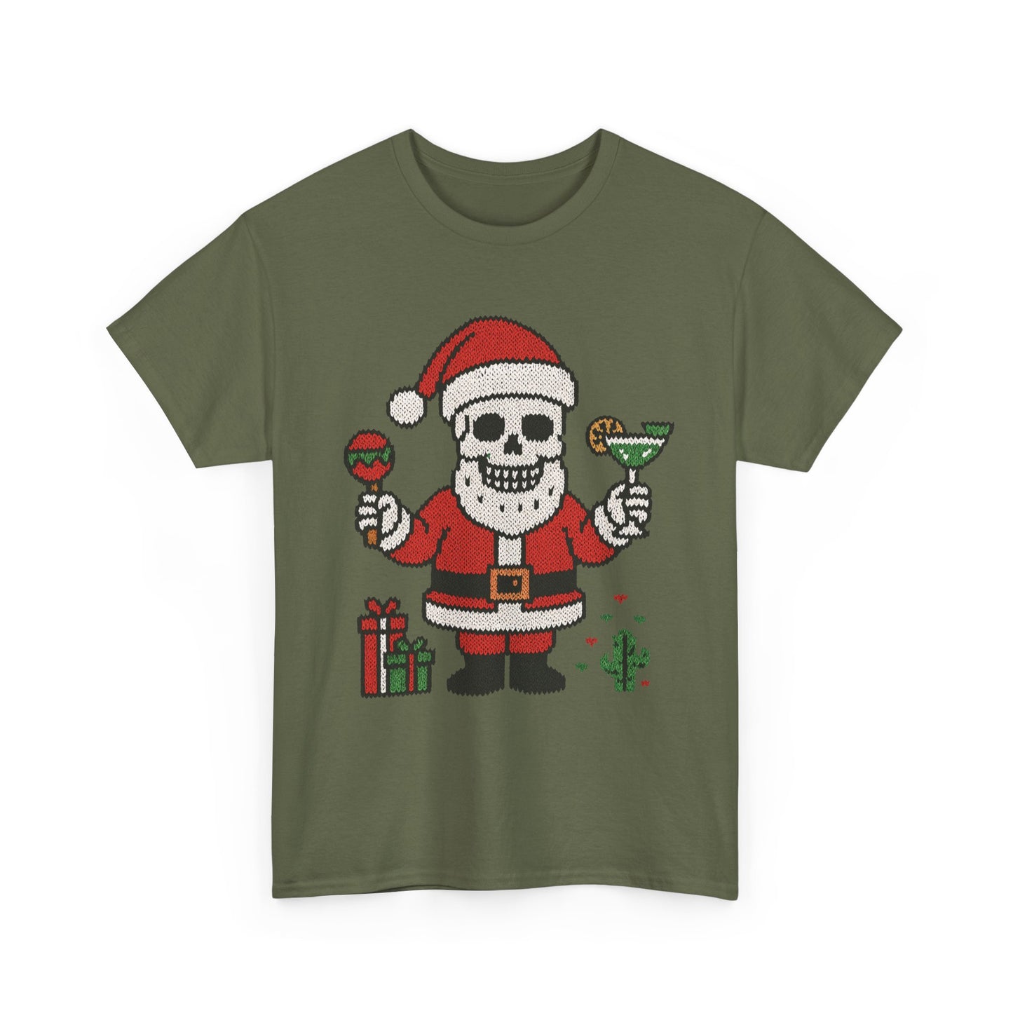 Funny Santa Skull Christmas Men's Shirt, Holiday Margarita Tee for Men