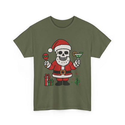 Funny Santa Skull Christmas Men's Shirt, Holiday Margarita Tee for Men