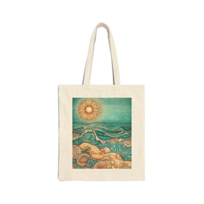 Beach Vibes Cotton Canvas Tote Bag - Sun & Ocean Design
