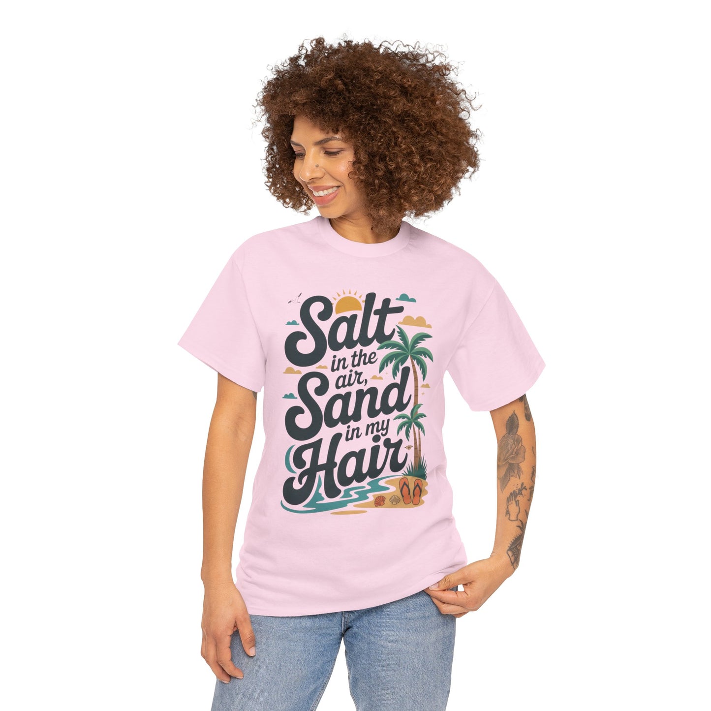 Salt in the Air Sand in My Hair Shirt, Beach Summer Vibes Graphic T-Shirt, Tropical Ocean Palm Design, Ocean-Themed Shirt, Gift Beach Lovers