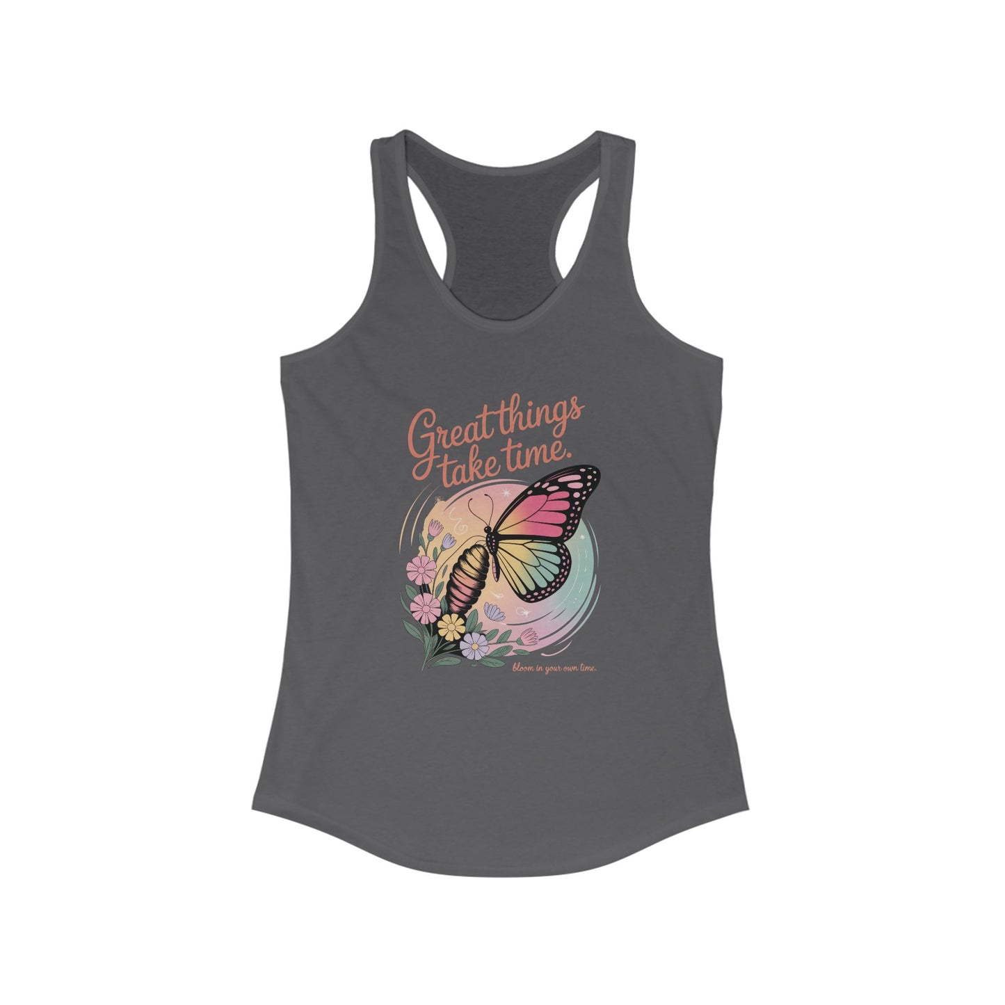 Great Things Take Time Butterfly Tank Top, Inspirational Workout Tank, Women's Fitness Apparel, Summer Activewear, Gift for Her
