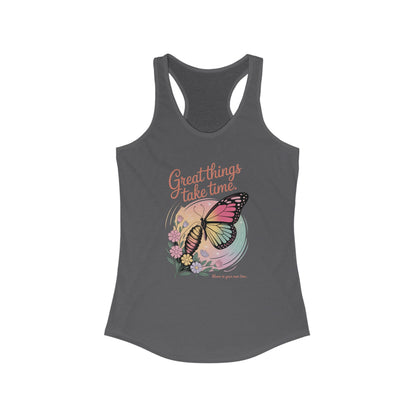 Great Things Take Time Butterfly Tank Top, Inspirational Workout Tank, Women's Fitness Apparel, Summer Activewear, Gift for Her