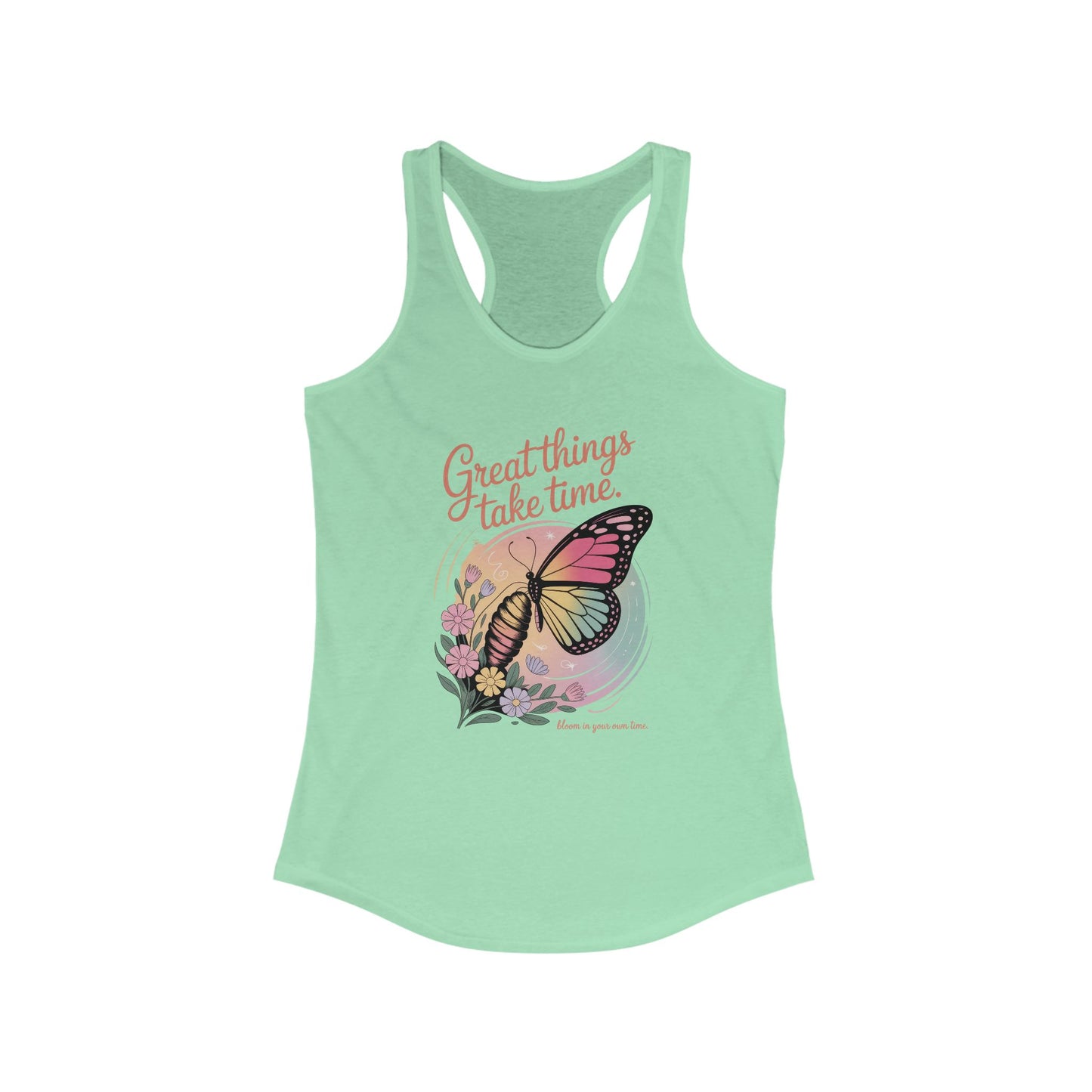 Great Things Take Time Butterfly Tank Top, Inspirational Workout Tank, Women's Fitness Apparel, Summer Activewear, Gift for Her