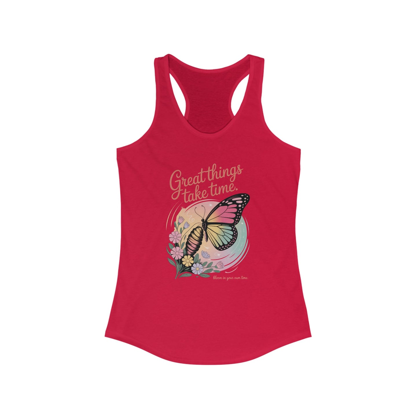 Great Things Take Time Butterfly Tank Top, Inspirational Workout Tank, Women's Fitness Apparel, Summer Activewear, Gift for Her