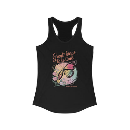 Great Things Take Time Butterfly Tank Top, Inspirational Workout Tank, Women's Fitness Apparel, Summer Activewear, Gift for Her