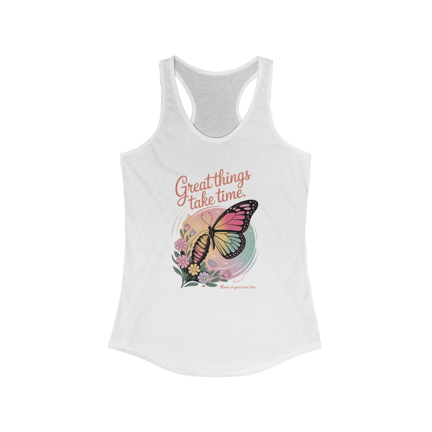 Great Things Take Time Butterfly Tank Top, Inspirational Workout Tank, Women's Fitness Apparel, Summer Activewear, Gift for Her