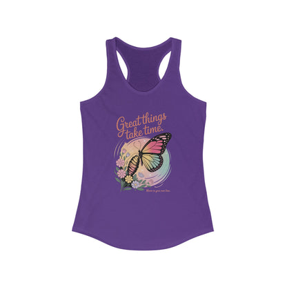 Great Things Take Time Butterfly Tank Top, Inspirational Workout Tank, Women's Fitness Apparel, Summer Activewear, Gift for Her